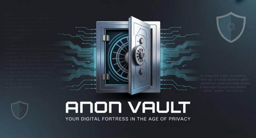 AnonVault dashboard showing secure file storage and encryption features for online privacy.